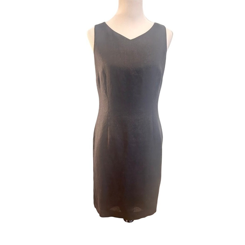 Talbots Black Irish Linen Sleeveless Sheath Dress V-Neck Size 8 Classic LBD‎